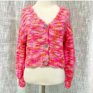 Wild Fable Spacedye Floral Rhinestone Buttons Cropped Knit Cardigan Sweater